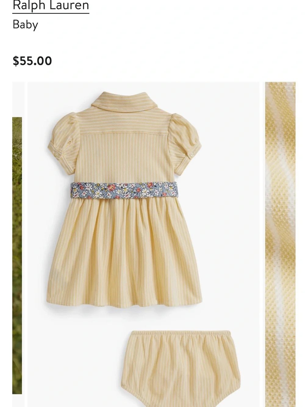 Ralph Lauren Pale Yellow Striped Polo Dress with Floral Belt